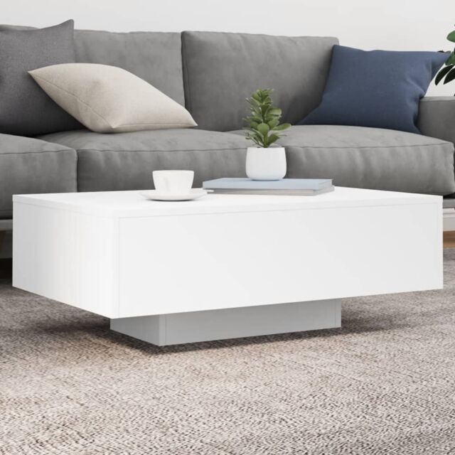 Berkfield Home Coffee Table with LED Lights White 85x55x31 cm - Size: 85 x 55 x 31 cm - image 1