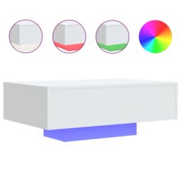 Berkfield Home Coffee Table with LED Lights White 85x55x31 cm - Size: 85 x 55 x 31 cm - thumbnail 2