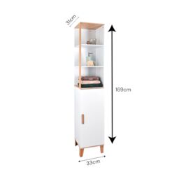 Showerdrape Catania Matt White & Bamboo Tall Bathroom Cabinet with Display Shelves - thumbnail 5
