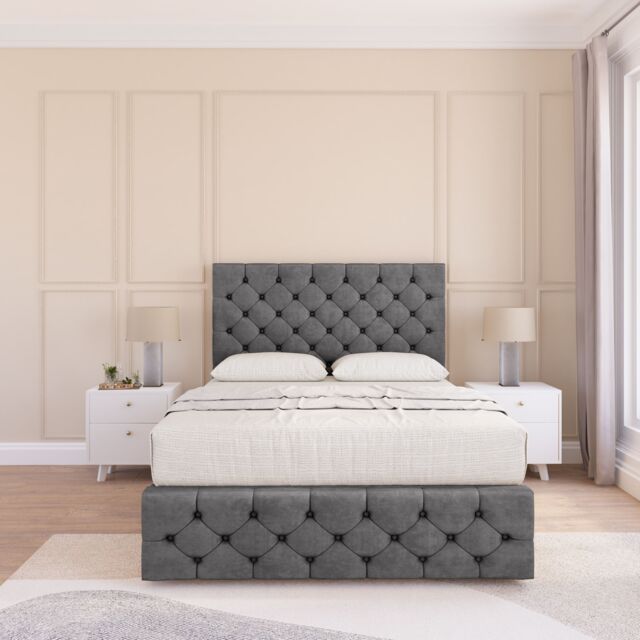 "Sloomy Watson Plush Bed Set, No Drawers Mattress & 54"" Headboard in Dark Grey - Size: Super King" - image 1