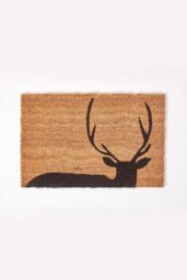 Homescapes Black Stag Silhouette Non-Slip Coir Doormat in Blue - Size: 40 cm x 60 cm - thumbnail 1