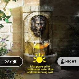 Gainsborough Solar Lion's Head Water Feature, Cascading Bowls with LED Lights in Stone - thumbnail 3