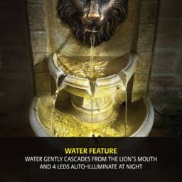 Gainsborough Solar Lion's Head Water Feature, Cascading Bowls with LED Lights in Stone - thumbnail 4