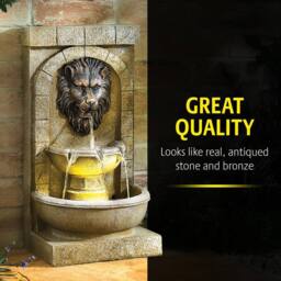 Gainsborough Solar Lion's Head Water Feature, Cascading Bowls with LED Lights in Stone - thumbnail 2