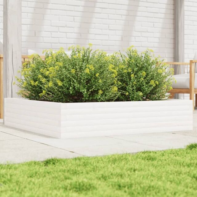 Berkfield Home Garden Planter White 110x110x23 cm Solid Wood Pine - Size: 110 x 110 x 23 cm - image 1