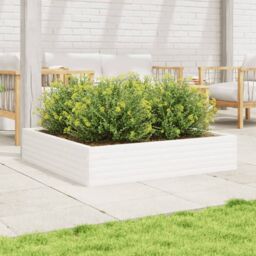 Berkfield Home Garden Planter White 110x110x23 cm Solid Wood Pine - Size: 110 x 110 x 23 cm - thumbnail 3
