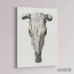 "Artery8 Skull of a Cow Pencil Drawing Bernard Vintage Canvas Wall Art in White - Size: W18"" x H24""" - thumbnail 2