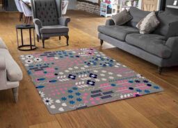 Benjamin Tate Design Selection Of Flowers In Pink Blue & White Rug in Natural - Size: Large - thumbnail 2