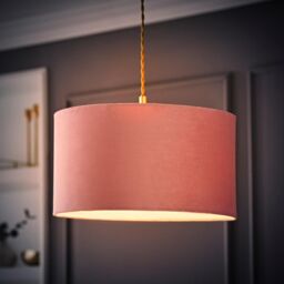 ValueLights Reni Blush Pink Velvet Easy Fit Drum Ceiling Lamp Shade in Dusty Pink - Size: Large - thumbnail 3