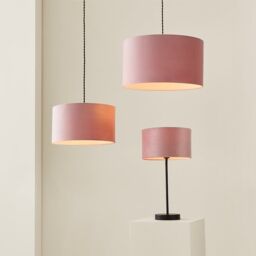 ValueLights Reni Blush Pink Velvet Easy Fit Drum Ceiling Lamp Shade in Dusty Pink - Size: Large - thumbnail 6