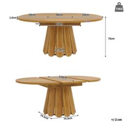 Merax Extendable Round Wood Effect Dining Table with Pedestal Base in Natural - thumbnail 7