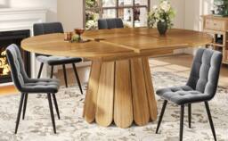 Merax Extendable Round Wood Effect Dining Table with Pedestal Base in Natural - thumbnail 6