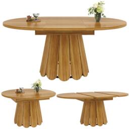 Merax Extendable Round Wood Effect Dining Table with Pedestal Base in Natural - thumbnail 8