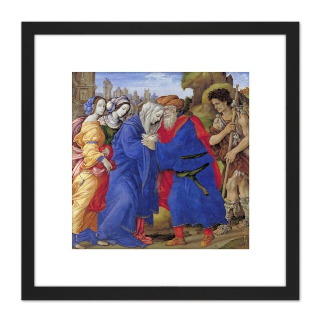 Artery8 Lippi Meeting Joachim Anne Golden Gate Jerusalem Painting 8X8 Inch Square Wooden Framed Wall Art Print Picture with Mount in Black - image 1