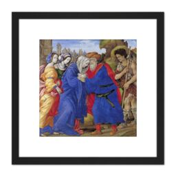 Artery8 Lippi Meeting Joachim Anne Golden Gate Jerusalem Painting 8X8 Inch Square Wooden Framed Wall Art Print Picture with Mount in Black - thumbnail 1