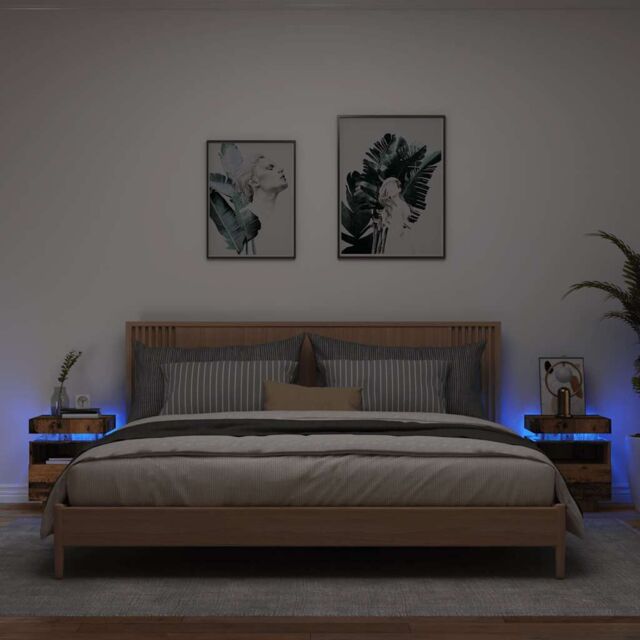Berkfield Home Bedside Cabinets with LED Lights 2 pcs Old Wood 40x39x48.5 cm in Brown - image 1