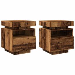 Berkfield Home Bedside Cabinets with LED Lights 2 pcs Old Wood 40x39x48.5 cm in Brown - thumbnail 3