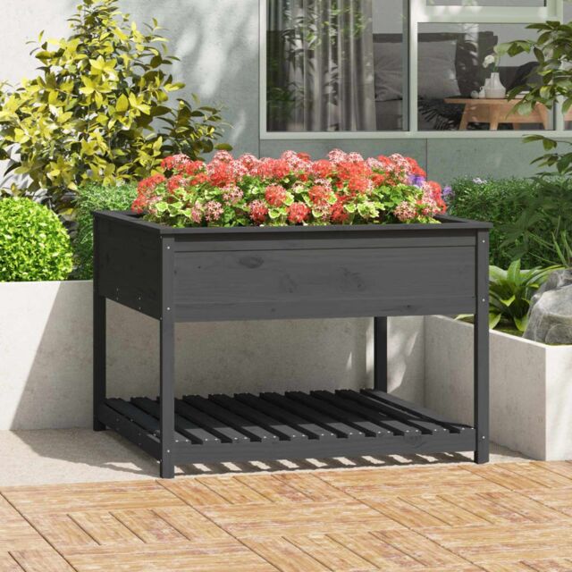 Berkfield Home Planter with Shelf Grey 111.5x111.5x81 cm Solid Wood Pine - image 1