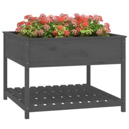 Berkfield Home Planter with Shelf Grey 111.5x111.5x81 cm Solid Wood Pine - thumbnail 4
