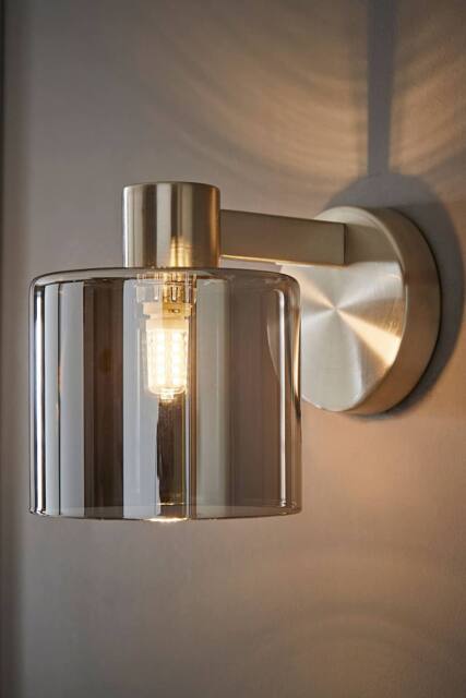 ValueLights Demi Smoked Glass Cup Wall Light in Metallic Silver - image 1