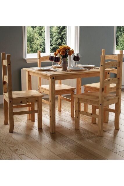 Home Discount Vida Designs Corona 4 Seater Dining Set Solid Pine Kitchen Furniture in Brown - image 1