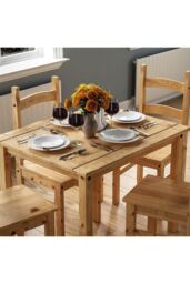 Home Discount Vida Designs Corona 4 Seater Dining Set Solid Pine Kitchen Furniture in Brown - thumbnail 2