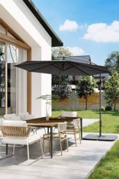 Garden Sanctuary Garden 3m Banana Parasol Large Cantileverwith Cross & Square Base in Dark Grey - thumbnail 1