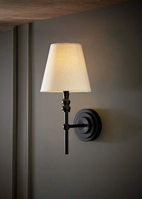ValueLights Maggie Candlestick Style Wall Light with Linen Tapered Lamp Shade in Black - image 1
