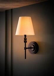 ValueLights Maggie Candlestick Style Wall Light with Linen Tapered Lamp Shade in Black - thumbnail 2