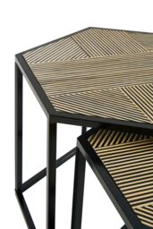 Orsina Set of 2 Hexagon Side Tables, Natural Bamboo Topped Nesting Tables, Sofa Side Tables, Decorative Bedside Tables in Black - thumbnail 5