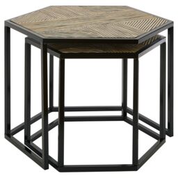 Orsina Set of 2 Hexagon Side Tables, Natural Bamboo Topped Nesting Tables, Sofa Side Tables, Decorative Bedside Tables in Black - thumbnail 4