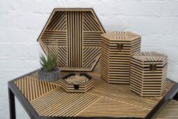 Orsina Set of 2 Hexagon Side Tables, Natural Bamboo Topped Nesting Tables, Sofa Side Tables, Decorative Bedside Tables in Black - thumbnail 3