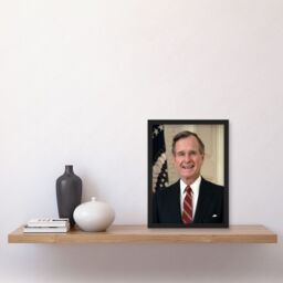 Artery8 US President George H W Bush Portrait Photo Artwork Framed Wall Art Print A4 in Black - thumbnail 2