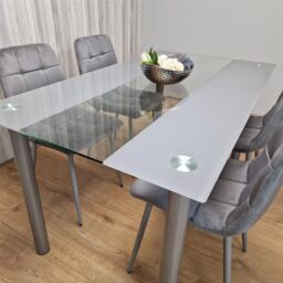 KOSY KOALA Dining Table & 4 Chairs Modern Grey Glass Table With 4 Grey Velvet Chairs Dining Room Furniture in Brown - thumbnail 6