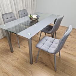 KOSY KOALA Dining Table & 4 Chairs Modern Grey Glass Table With 4 Grey Velvet Chairs Dining Room Furniture in Brown - thumbnail 2