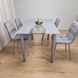 KOSY KOALA Dining Table & 4 Chairs Modern Grey Glass Table With 4 Grey Velvet Chairs Dining Room Furniture in Brown - thumbnail 5