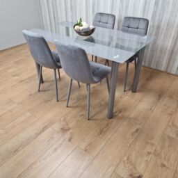 KOSY KOALA Dining Table & 4 Chairs Modern Grey Glass Table With 4 Grey Velvet Chairs Dining Room Furniture in Brown - thumbnail 8