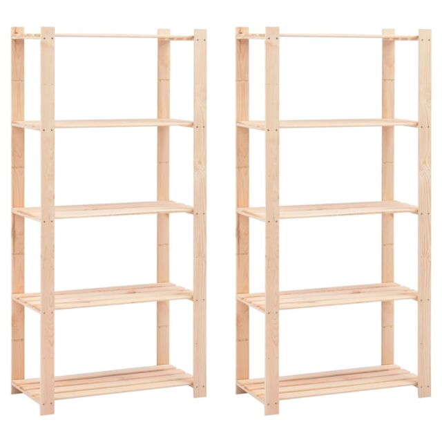 Berkfield Home 5-Tier Storage Racks 2 pcs 80x38x170 cm Solid Pinewood 250 kg in Beige - Size: 80 x 38 x 170 cm - image 1