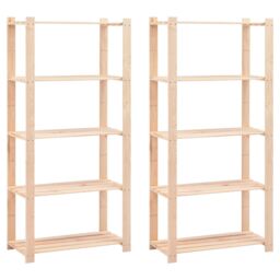 Berkfield Home 5-Tier Storage Racks 2 pcs 80x38x170 cm Solid Pinewood 250 kg in Beige - Size: 80 x 38 x 170 cm - thumbnail 1