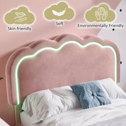 ModernLuxe Upholstered children's bed with adjustable headboard + LEDs in Pink - Size: Single - thumbnail 6