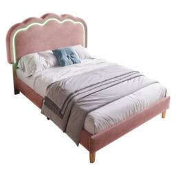 ModernLuxe Upholstered children's bed with adjustable headboard + LEDs in Pink - Size: Single - thumbnail 8