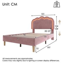 ModernLuxe Upholstered children's bed with adjustable headboard + LEDs in Pink - Size: Single - thumbnail 2