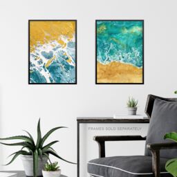 "Artery8 Set of 3 Abstract Marble Sea Sand Shore Seascapes A4 Size Art Prints in Teal - Size: W12"" x H16""" - thumbnail 6