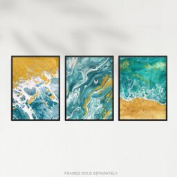 "Artery8 Set of 3 Abstract Marble Sea Sand Shore Seascapes A4 Size Art Prints in Teal - Size: W12"" x H16""" - thumbnail 5