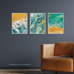 "Artery8 Set of 3 Abstract Marble Sea Sand Shore Seascapes A4 Size Art Prints in Teal - Size: W12"" x H16""" - thumbnail 2