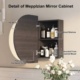 KEEPREAPER Black Oval Bathroom Mirror Cabinet 96x60cm 2 Butterfly Doors 5 Storage - Size: 96x60 cm - thumbnail 2