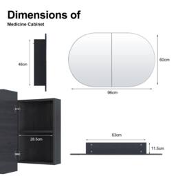 KEEPREAPER Black Oval Bathroom Mirror Cabinet 96x60cm 2 Butterfly Doors 5 Storage - Size: 96x60 cm - thumbnail 3