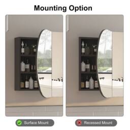 KEEPREAPER Black Oval Bathroom Mirror Cabinet 96x60cm 2 Butterfly Doors 5 Storage - Size: 96x60 cm - thumbnail 4