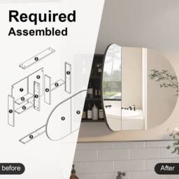 KEEPREAPER Black Oval Bathroom Mirror Cabinet 96x60cm 2 Butterfly Doors 5 Storage - Size: 96x60 cm - thumbnail 5