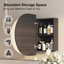 KEEPREAPER Black Oval Bathroom Mirror Cabinet 96x60cm 2 Butterfly Doors 5 Storage - Size: 96x60 cm - thumbnail 6